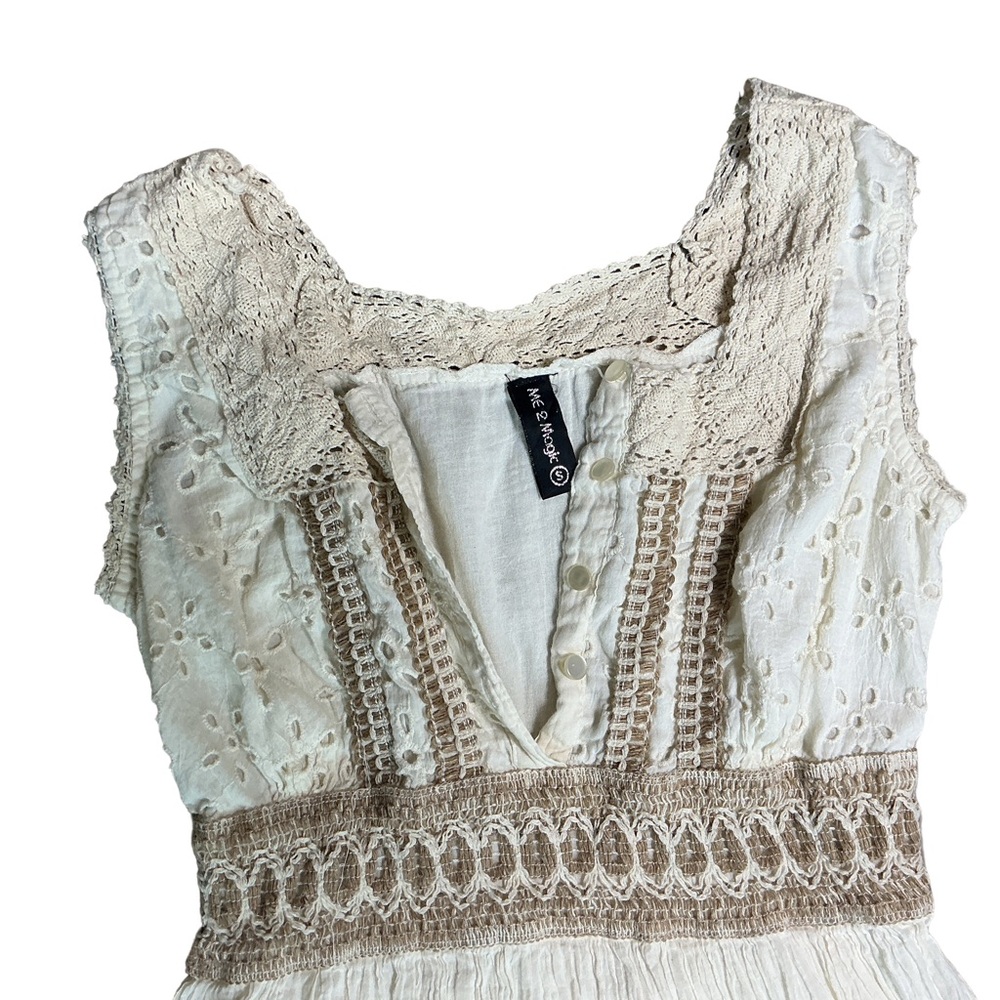 Me 2 Magic Boho Lace Maxi Dress Cream Crochet Tiered Long Dress Small - Picture 3 of 5